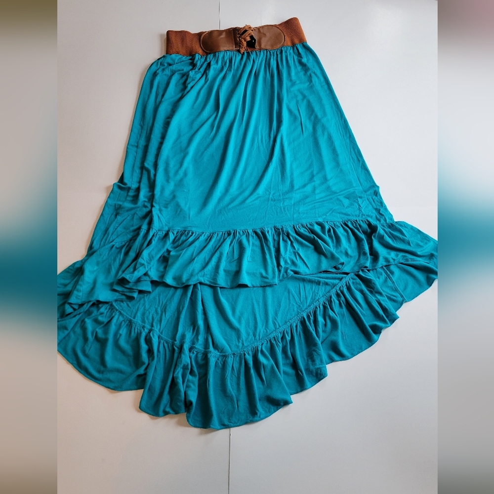 Teal/Aqua Blue  High-Low Peasant Skirt. Size M.